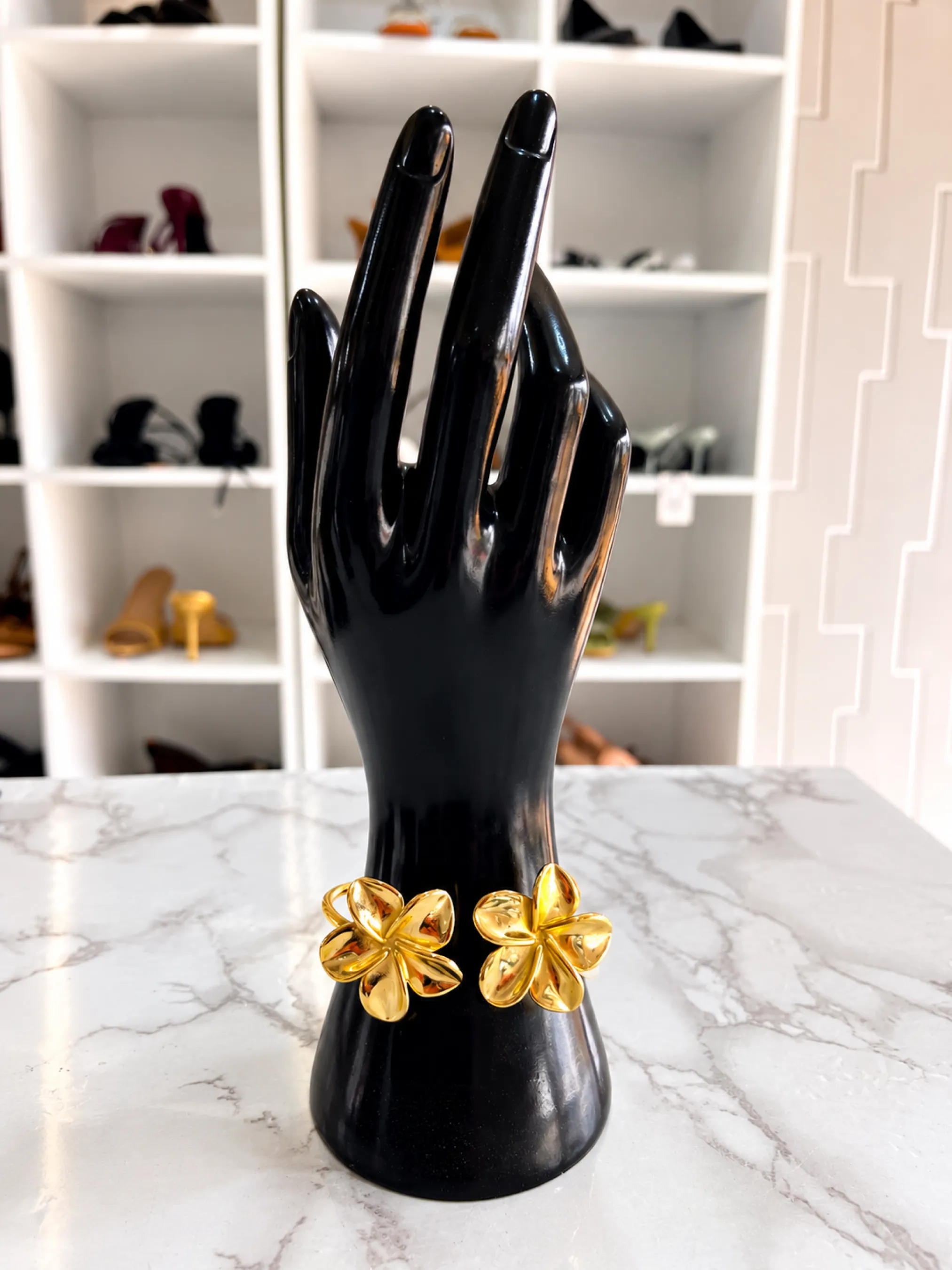 Bracelet doré double fleur