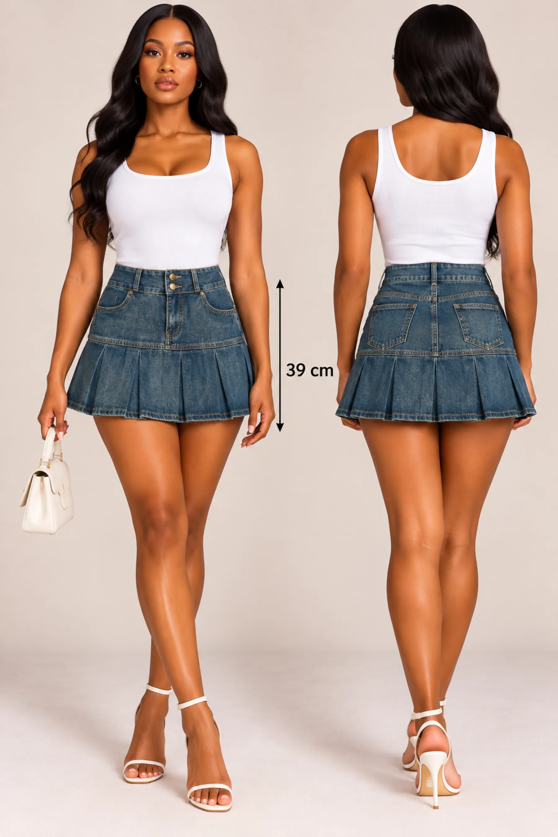 Mini jupe plissée en jean — vue 2