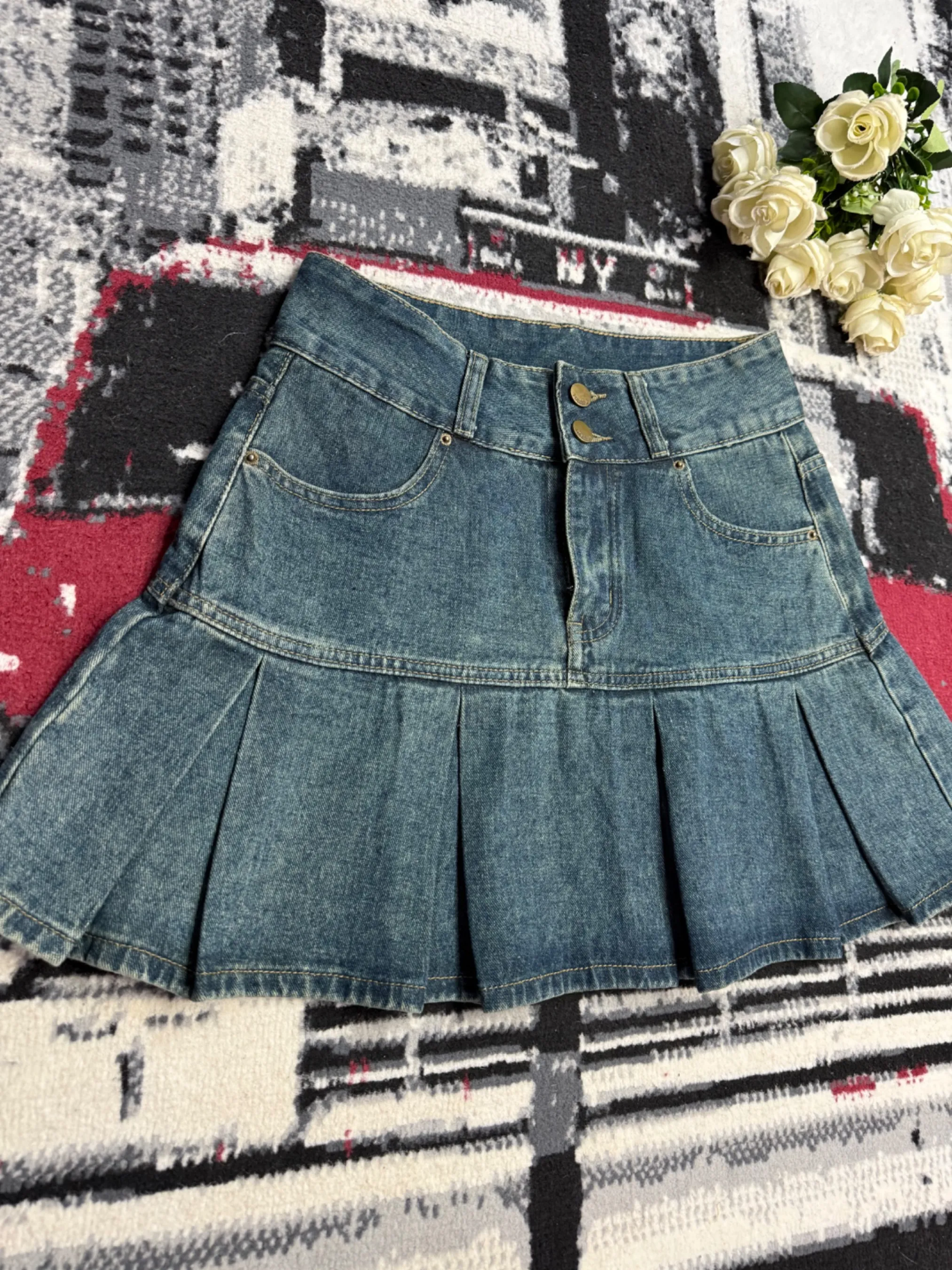 Mini jupe plissée en jean — vue 3